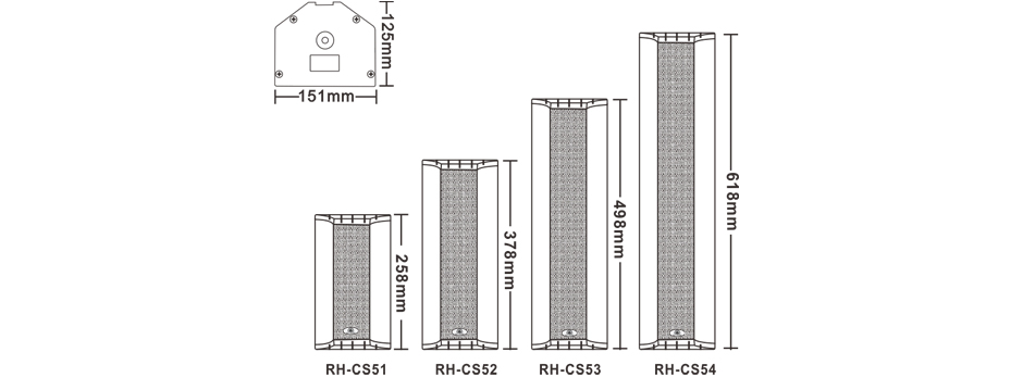 RH-AUDIO Waterproof Public Address Loudspeakers RH-CS5 Series Size